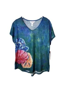 NEW Art & Sol Top Size Large Lightweight Short Sleeves Burnout Material Colorful